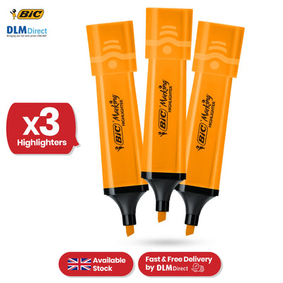 BIC 3x Marking Highlighter Flat Marker Neon Orange Modular Tip for Precise Highlighting