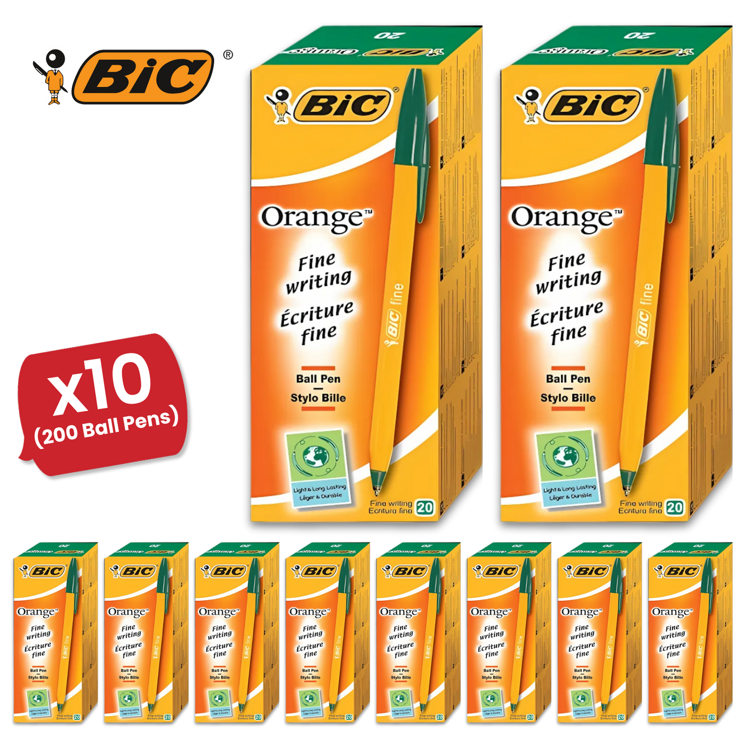 Bic Orange Ball Pen Fine Green PK20 1 to 5 Packs
