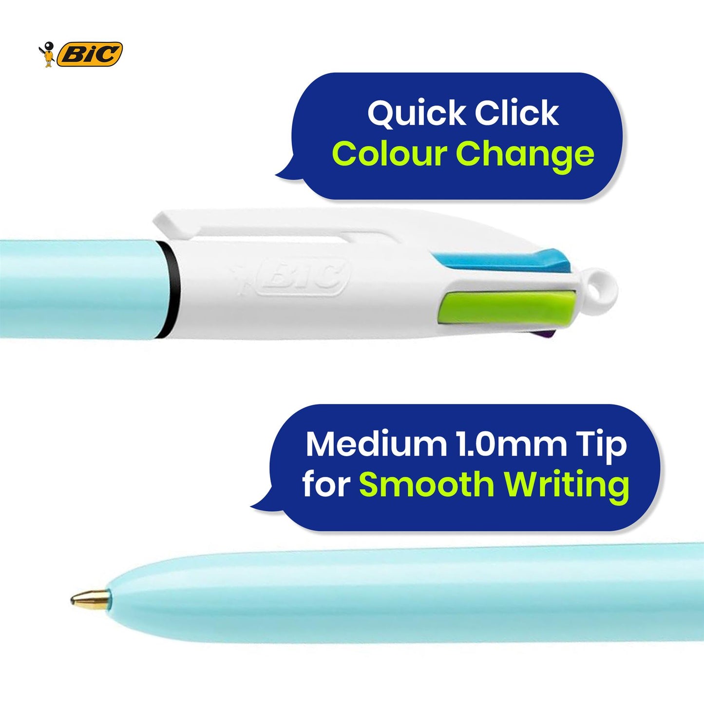 BIC 4 Colours Original & Fun Pens Pack of 3 with Classic and Vibrant Ink