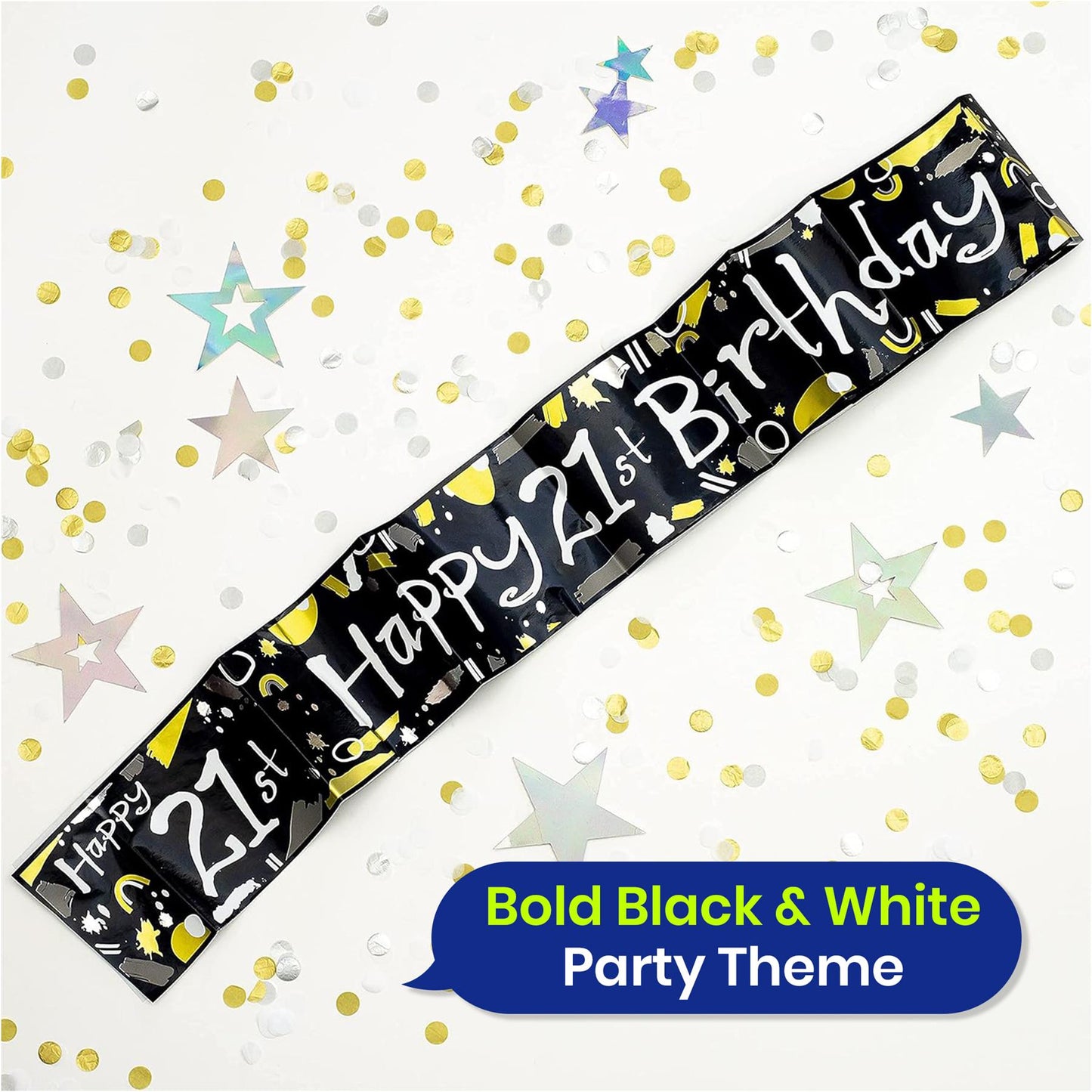 Black and White 21st Birthday Banner and Bunting Decor Set for Party Spaces
