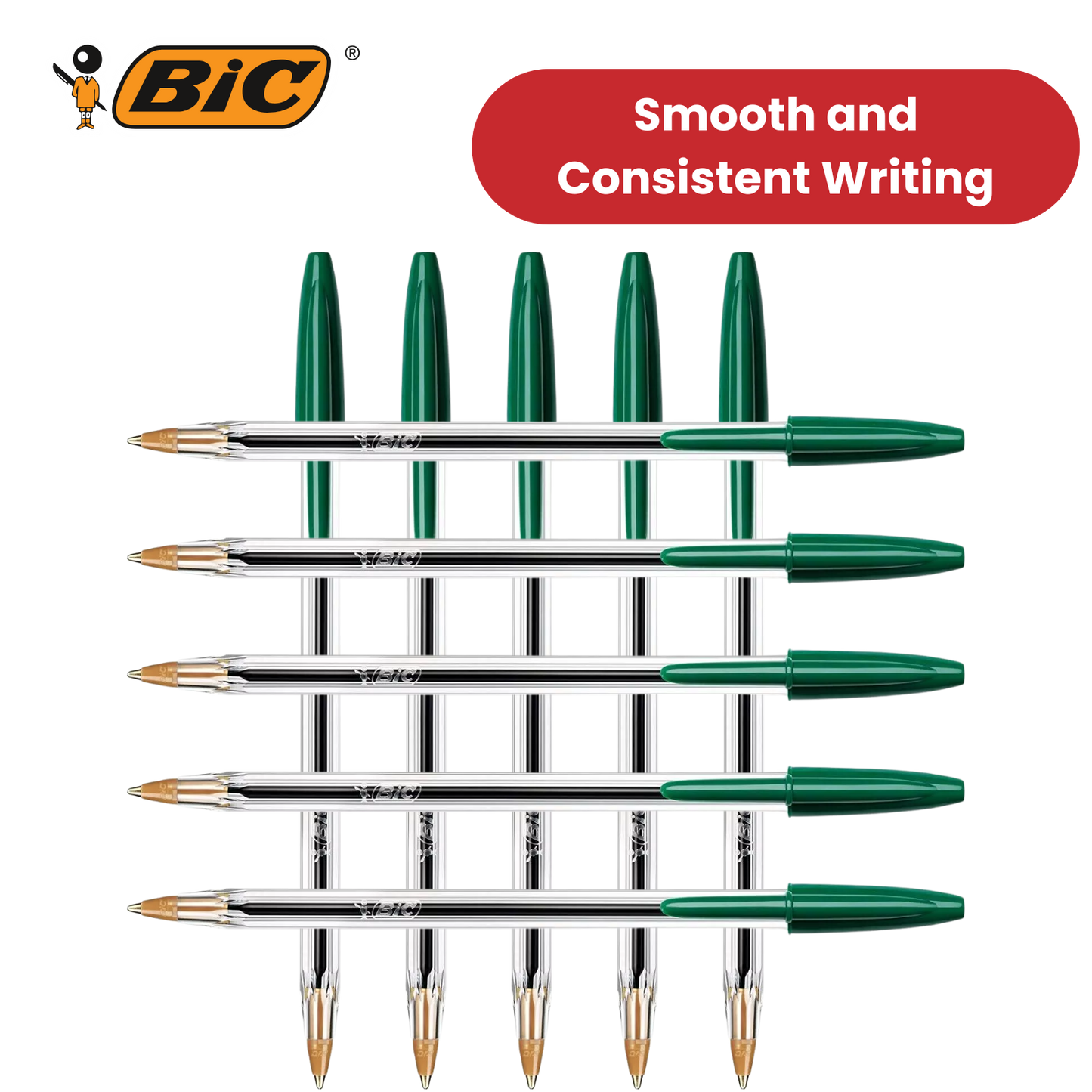 BIC CRISTAL MEDIUM BALL POINT PEN GREEN - BOX OF 50 - 1 to 5 Packs
