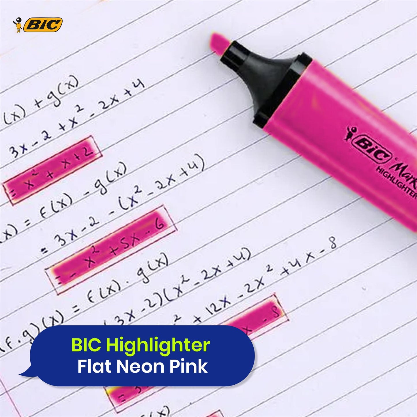 BIC 12x Marking Highlighter Flat Marker Neon Pink Modular Tip for Precise Highlighting