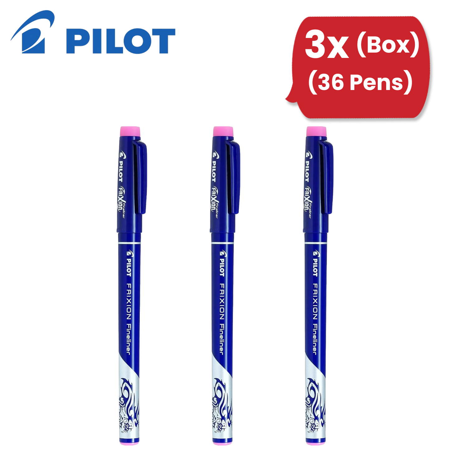 Pilot Frixion Fineliner Felt Pen Vibrant Baby Pink Erasable Ink - Pack of 12