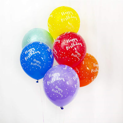 OT001 Happy Birthday Multicoloured 12-inch Latex Party Balloons (6 Pack)