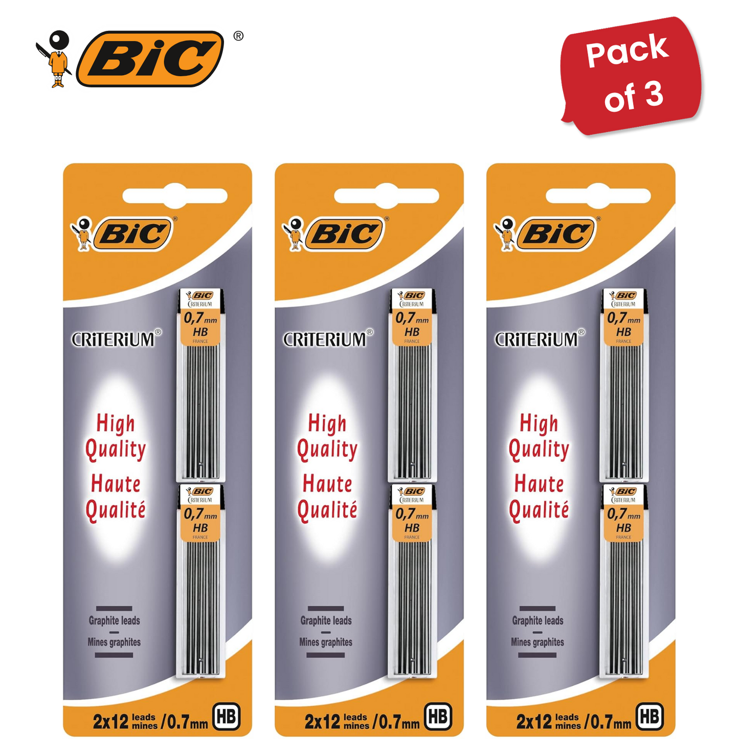Bic Criterium Mechanical Pencil Leads 0.7 mm (Blister Pack of 2) - Pack of 1 to 5