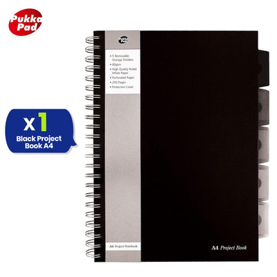 PUKKA PAD A4 Project Book 250 Pages Ruled Paper with Dividers for Work and Study