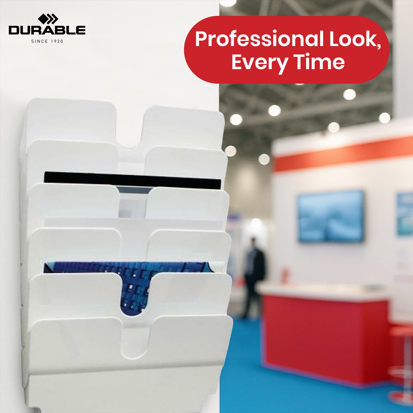 Durable A4 Leaflet Holder White Polystyrene Brochure Holder, 6 Slots Document Holders for Office