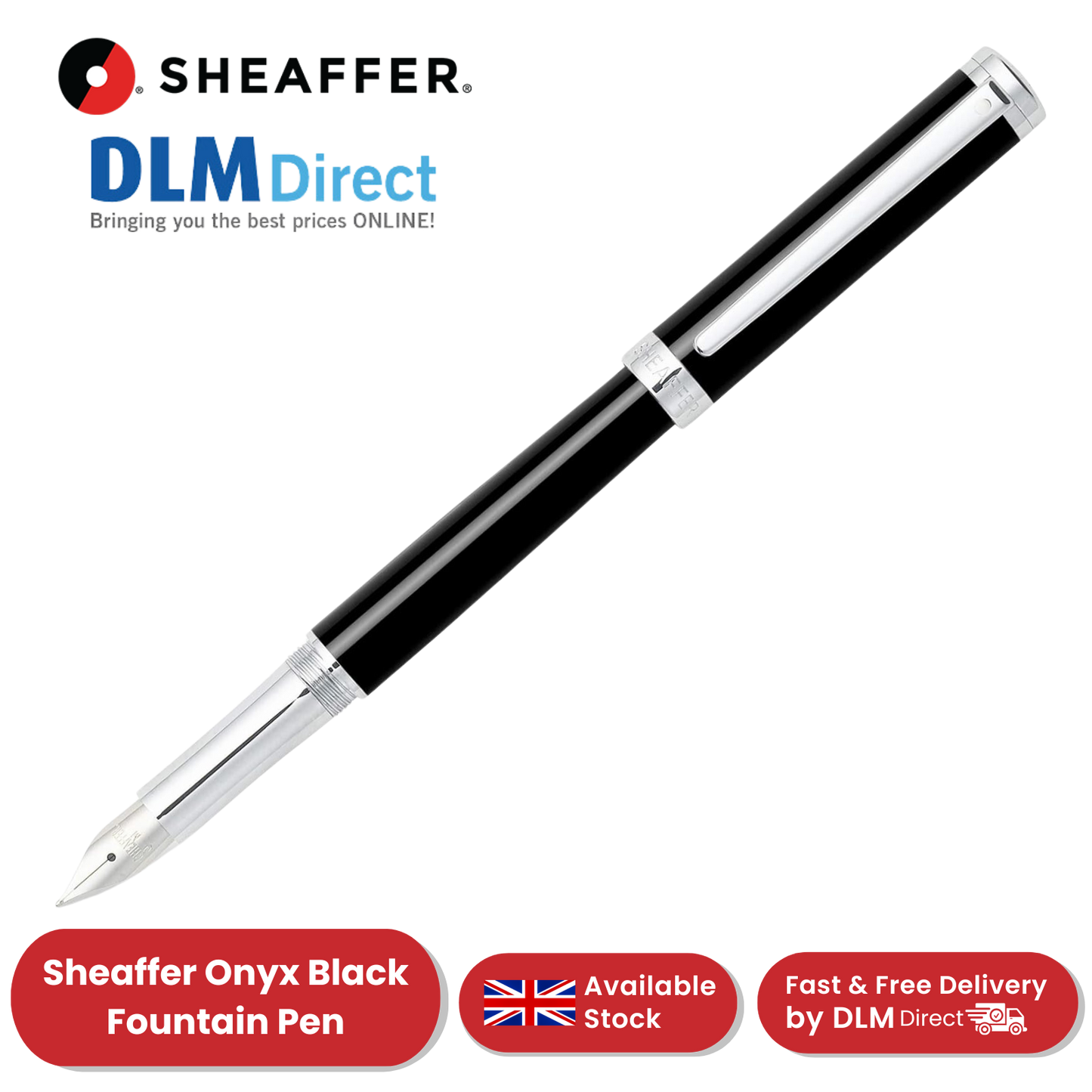 Sheaffer Black Intensity Onyx Fountain Pens Chrome Trim & Medium Nib - 1-5 Packs