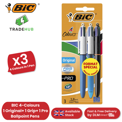 BIC 4 Colours - 1 Extra-Comfort Grip + 1 Pro + 1 Original