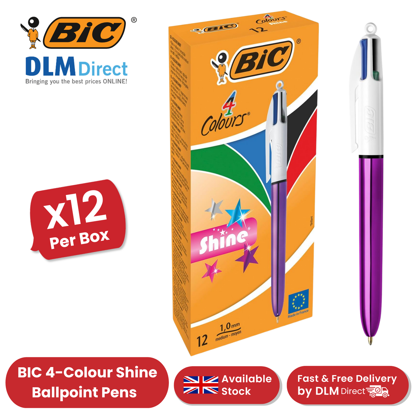 Bic 4 Colour Shine - Purple - Pack of 12