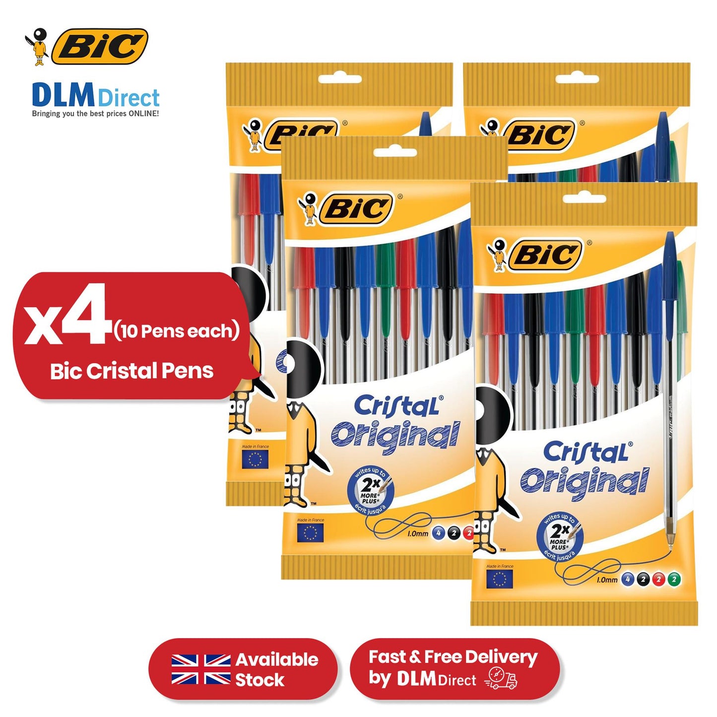BIC Cristal Ballpoint Pens - Multicolour Writing Pens, 1.0mm Tip Biros for Meeting Details