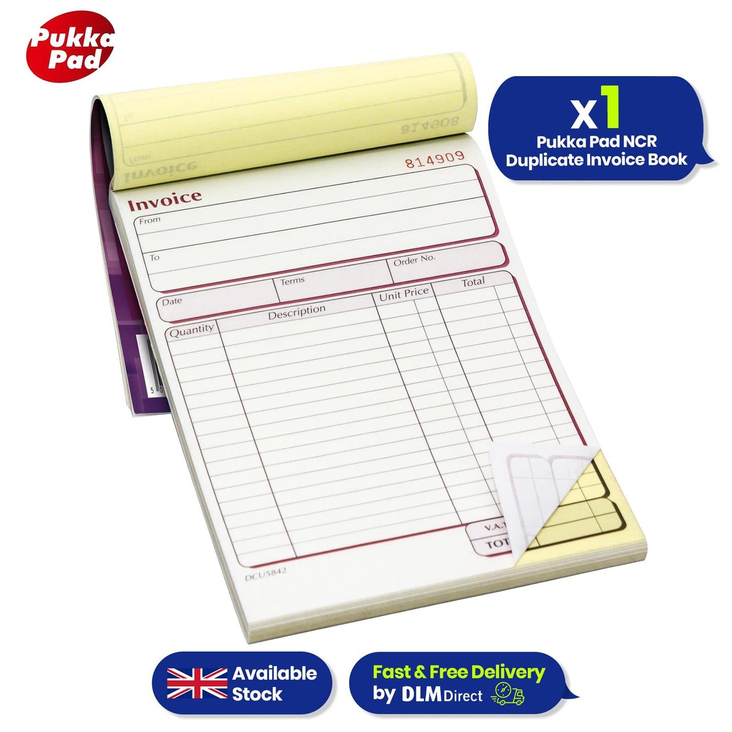 PUKKA PAD NCR Duplicate Invoice Book 50 Numbered Sets for Business Use