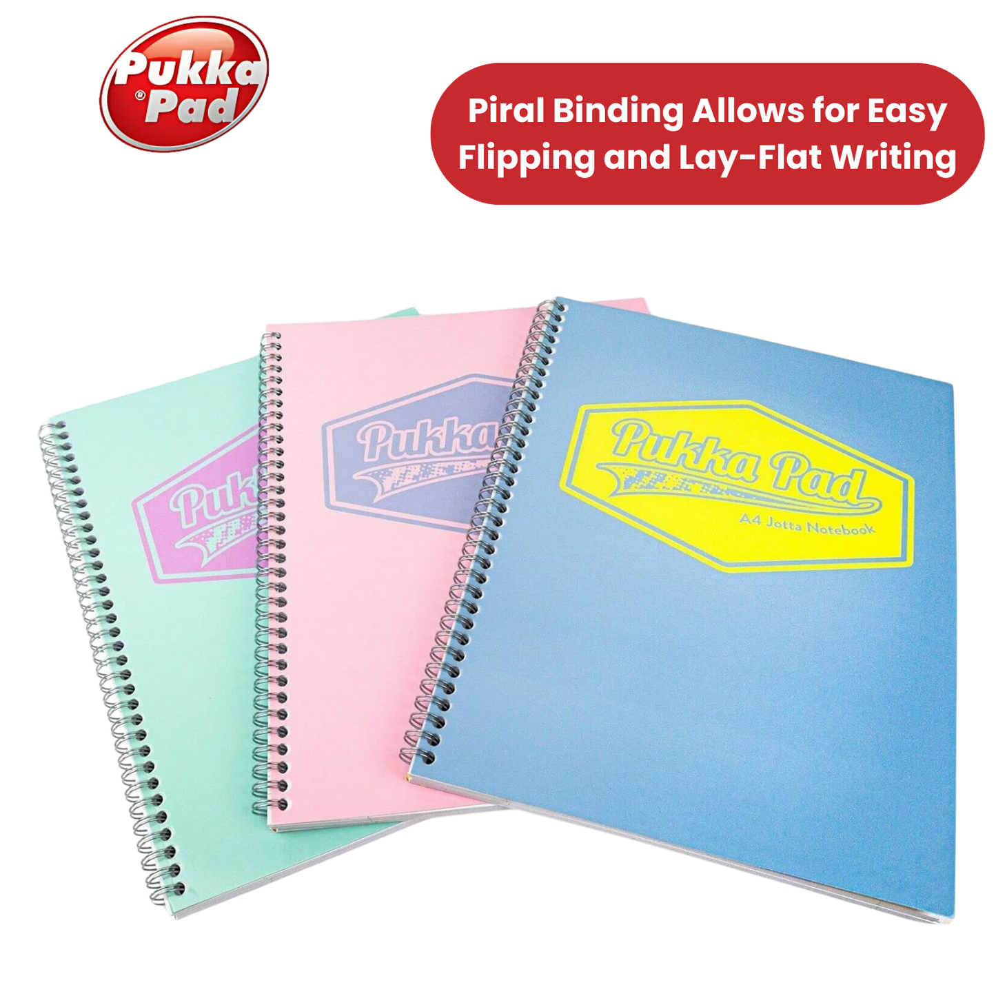 Pukka Pad Pastel Jotta Pad A4, Lined Notebook for School, Work & Notes Pack of 3