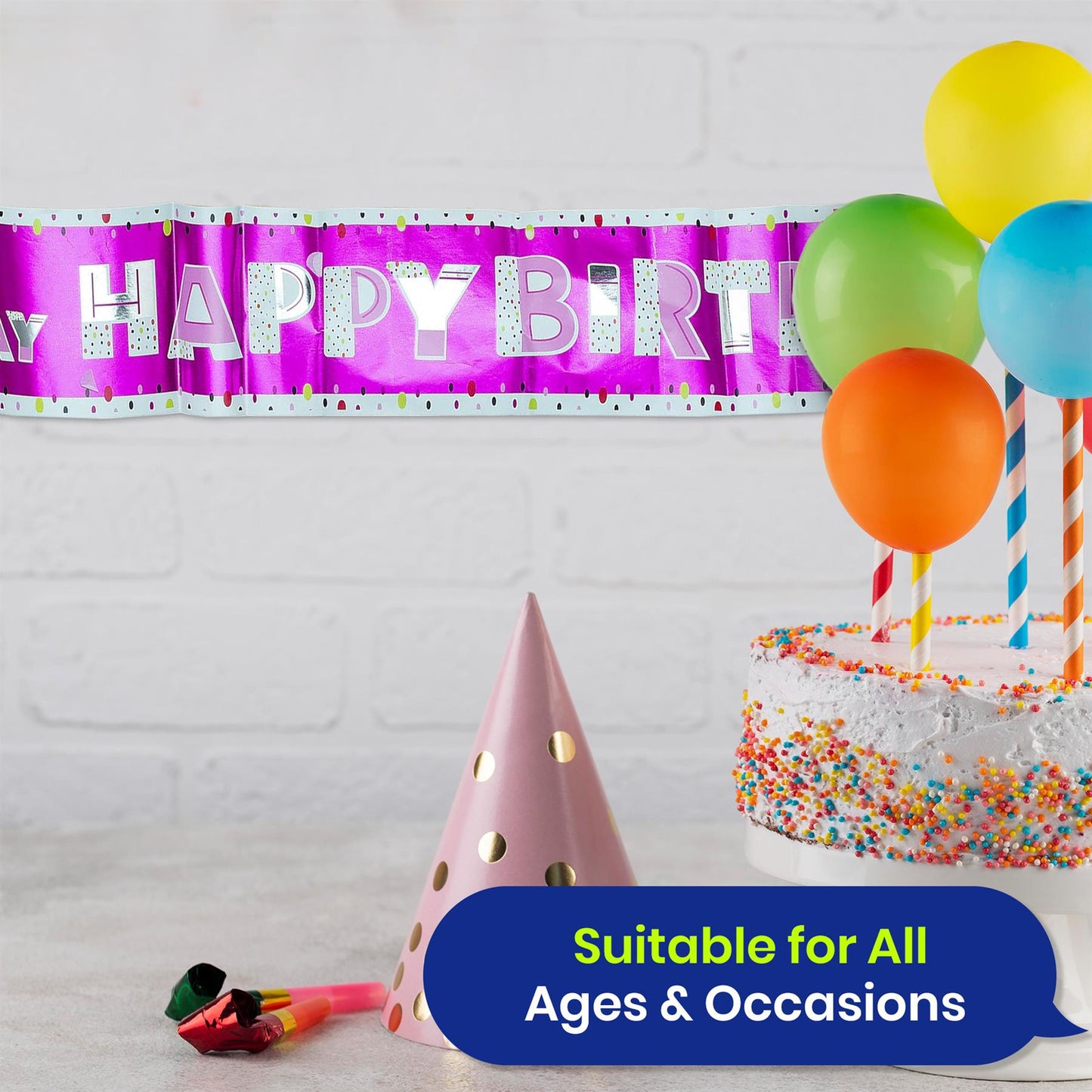 Happy Birthday Pink Recyclable Paper Banner 260cm Party Decor for Kids Adults