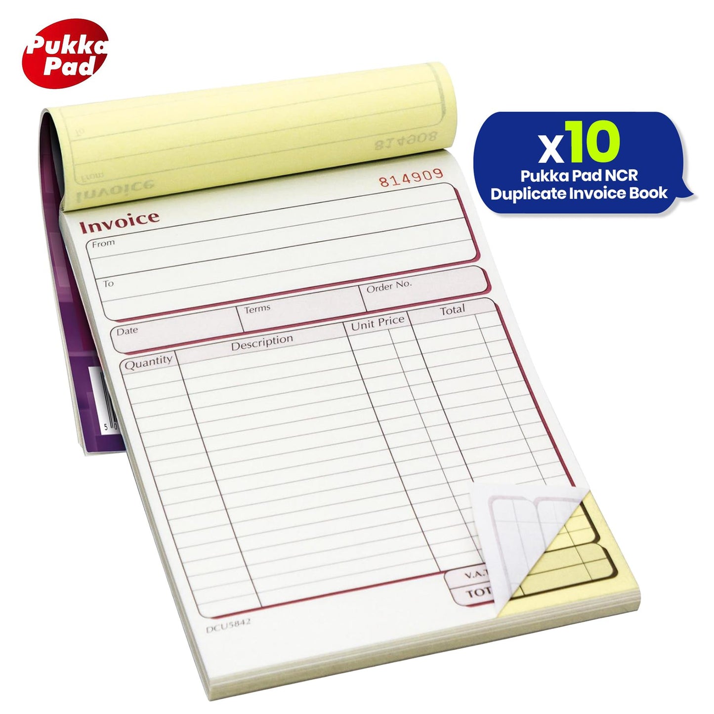 10x PUKKA PAD NCR Duplicate Invoice Book 50 Numbered Sets for Business Use