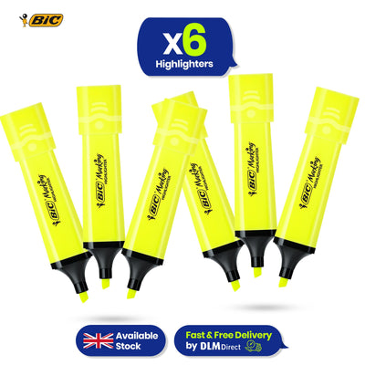 BIC 6x Marking Highlighter Flat Marker Neon Yellow Modular Tip for Precise Highlighting