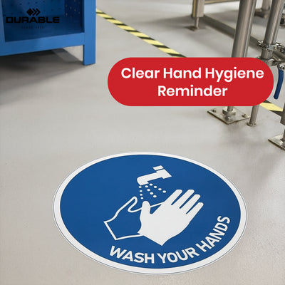 Durable Wash Hands Floor Sticker - 43cm Blue Self-Adhesive Hygiene Reminder Safety Decal for Office