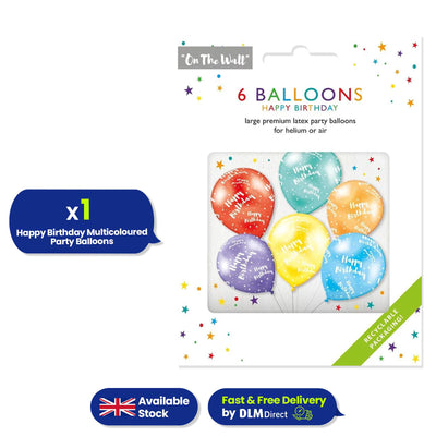 Happy Birthday Balloon - 12 Inch Assorted colour Latex Balloons, Set of 6