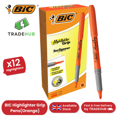 Bic Briteliner Grip Highlighter Pen Orange - Pack of 12 - 1 to 5 Packs