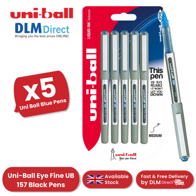 Uni-Ball Eye UB-157 Fine Rollerball Smooth Waterproof Ink Pack of 5 - Blue Pens