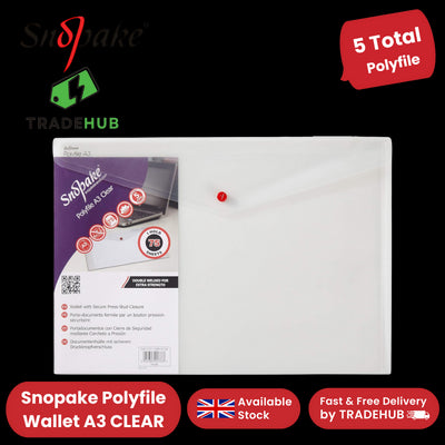 Snopake Polyfile Wallet A3 Clear - Durable Document Storage Solution Pack of 5