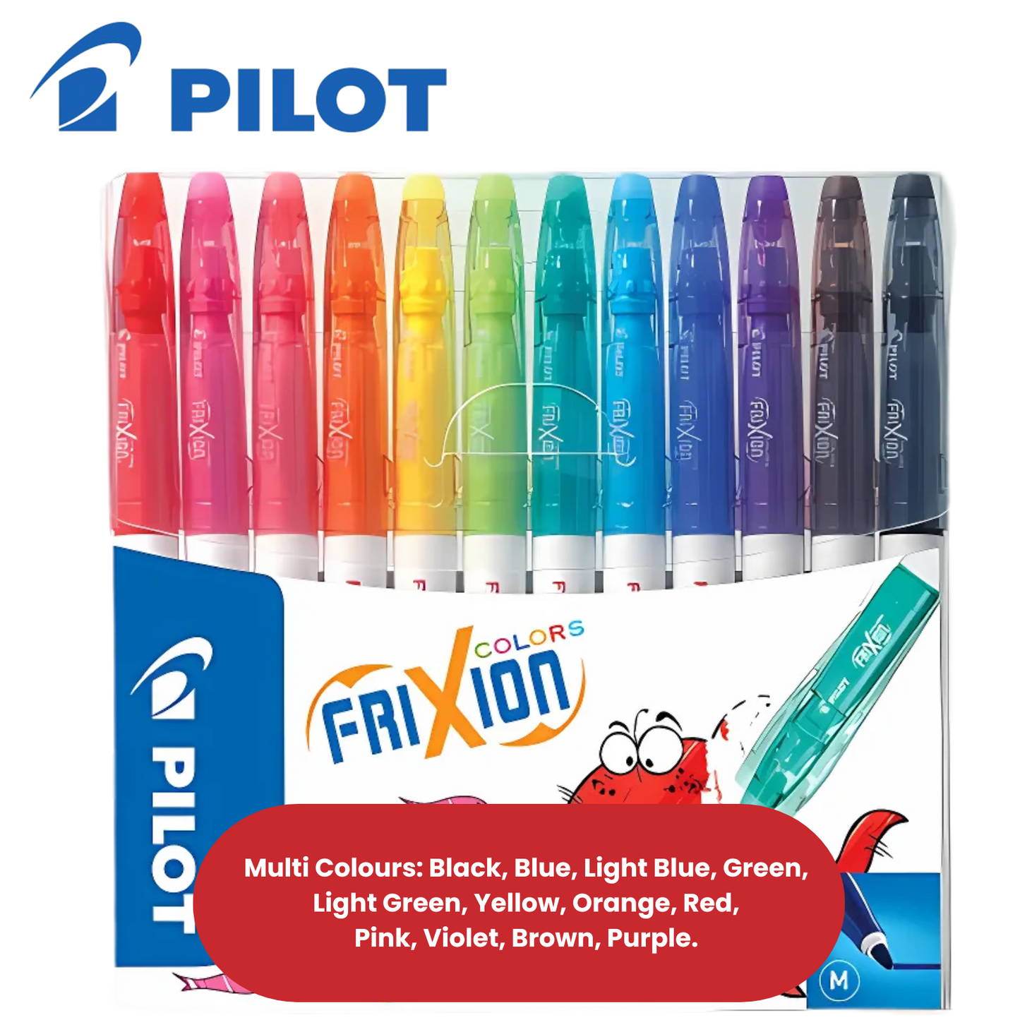 Pilot Frixion Colours Erasable Felt-Tip Pens - Wallet of 12 Assorted Colours