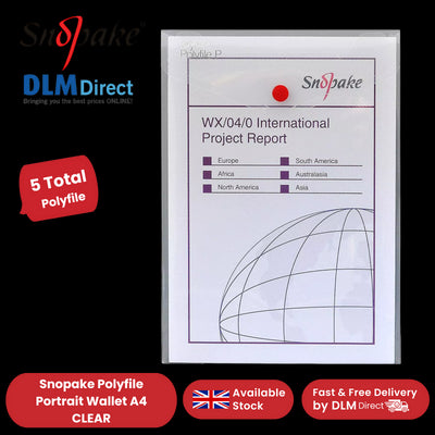 Snopake Polyfile Portrait Wallet A4 Clear - Durable Document Storage Pack of 5