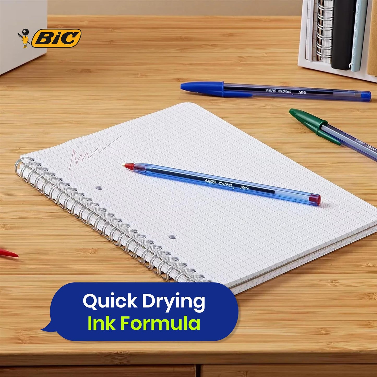 BIC Cristal Soft Ballpoint Pens Pack of 10 with 1.2mm Medium Tip Blue Ink for Office and School Use