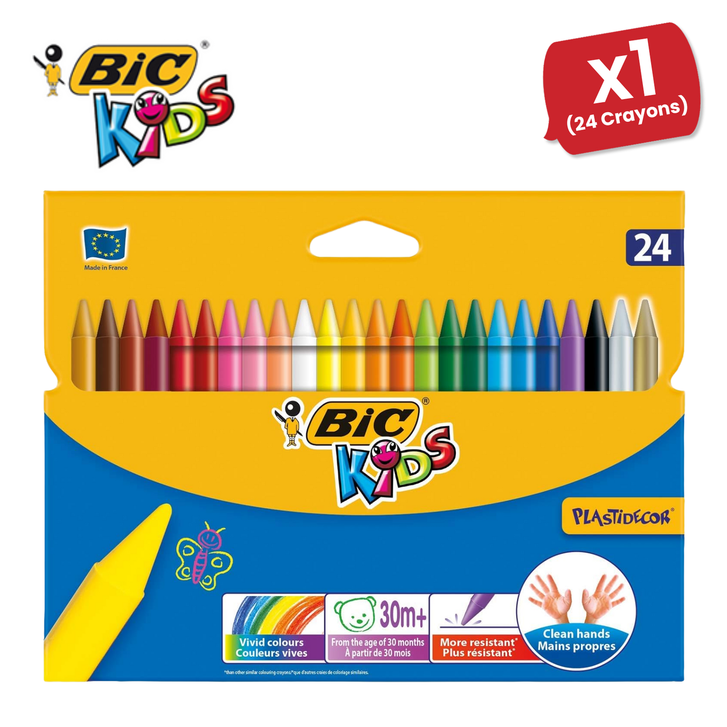 BIC Kids Plastidecor Crayons Assorted Colours - Wallet of 24 - 1 to 5 Packs