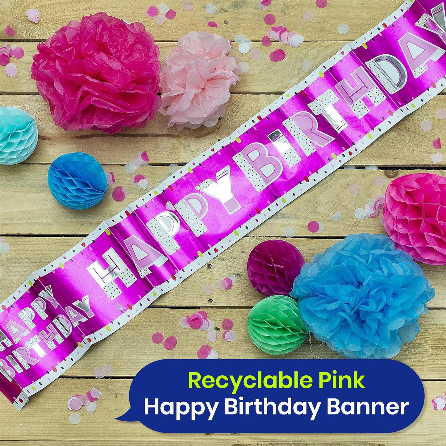 Happy Birthday Pink Bunting and Banner Set Ready to Hang Paper Party Decor