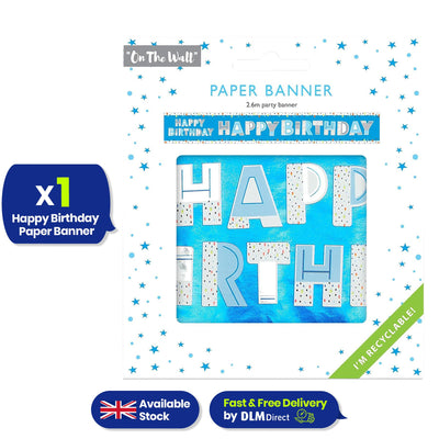 Happy Birthday Blue Recyclable Paper Banner 260cm Party Decor for Kids Adults