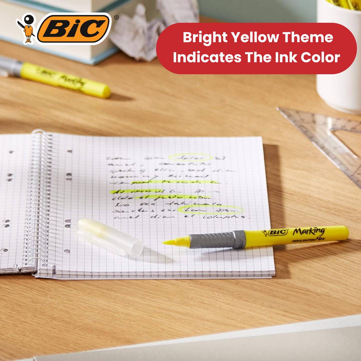 Bic Flex Highlighters Fluorescent Yellow - Pack of 12