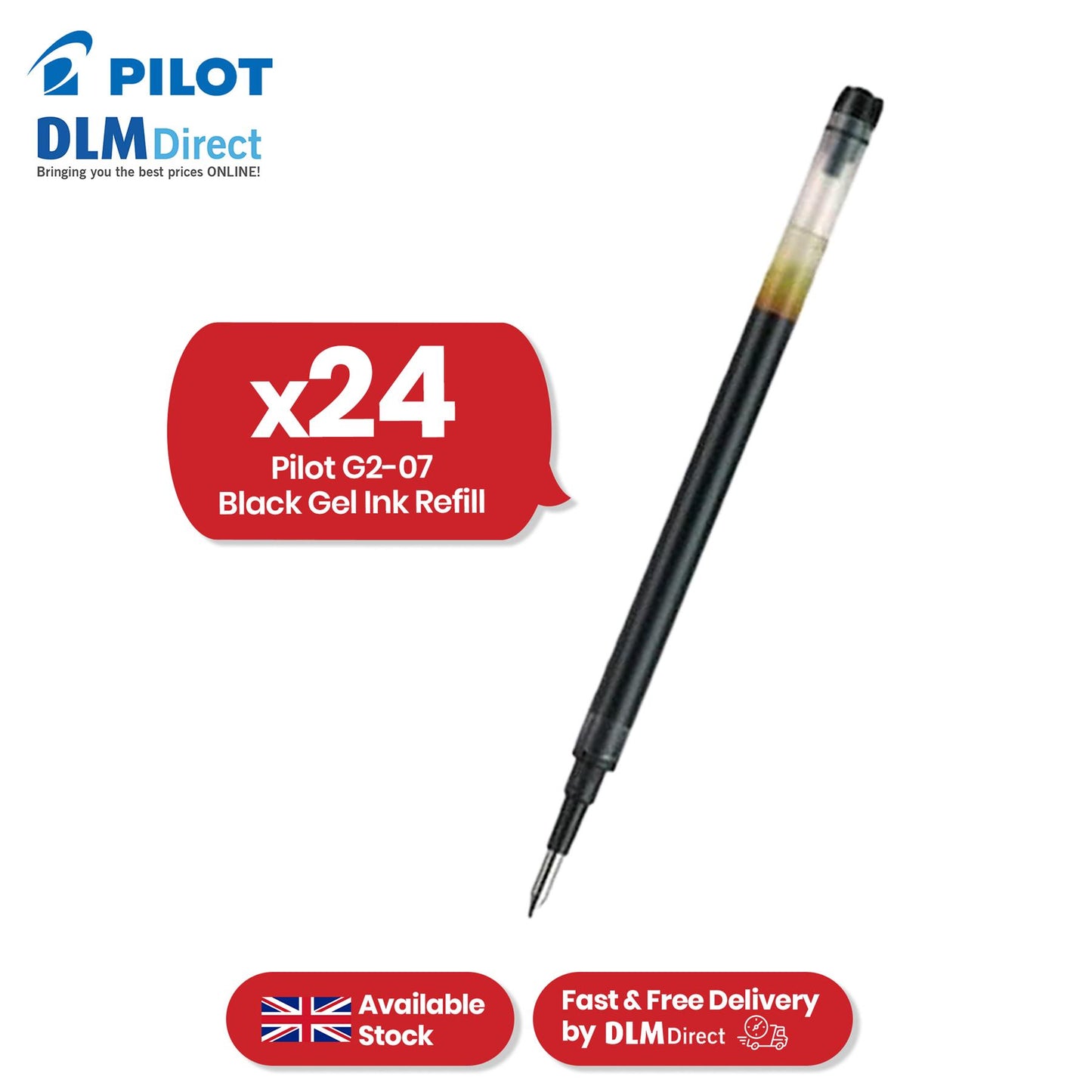 Pilot G2-07 Black Gel Ink Refill - 0.7mm Medium Ink Cartridge Replacement for Pens