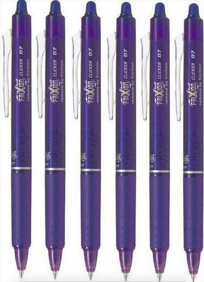 Pilot Frixion Clicker Retractable Erasable 0.7mm Tip Violet - Pack of 6