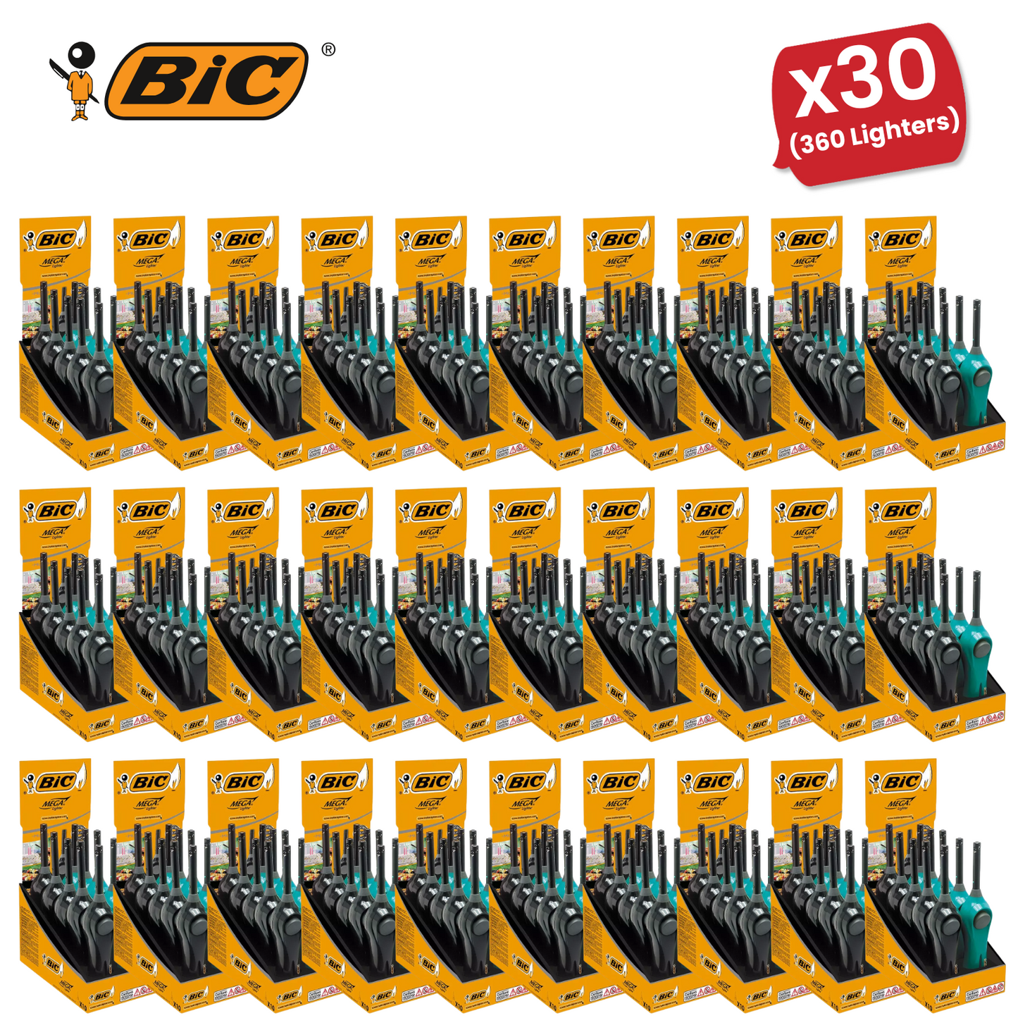 BIC Mega Standard Utility Lighter Blue & Black - Box of 10