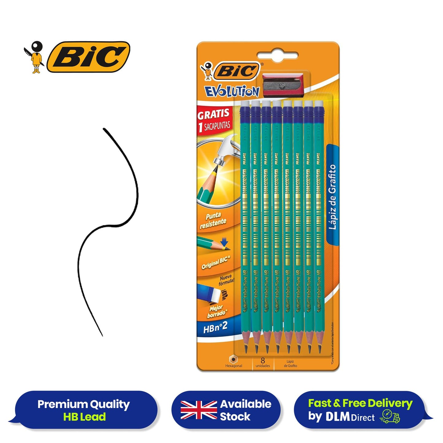 BIC Evolution Original, Erasable HB Graphite Pencils with Eraser - Pack of 8