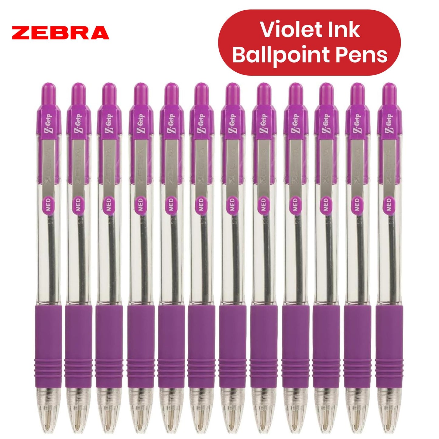 Zebra Z Grip Ballpoint Pen Plastic 1.0 mm Medium Point Retractable Pens for Notes (Pack of 12)