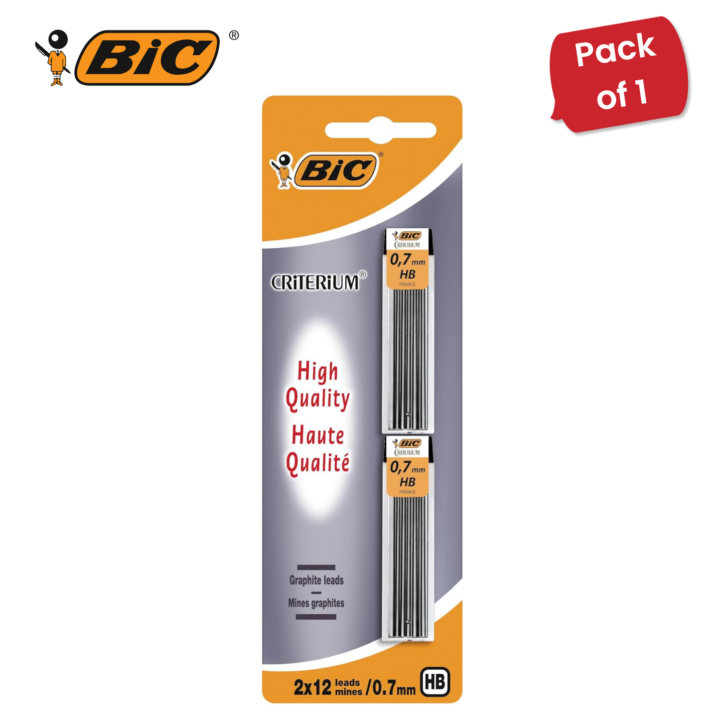 Bic Criterium Mechanical Pencil Leads 0.7 mm (Blister Pack of 2) - Pack of 1 to 5