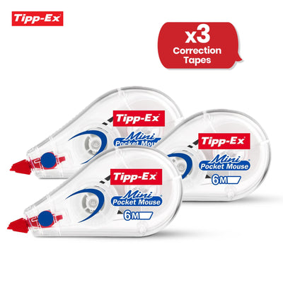 Tipp-Ex Mini Pocket Mouse Correction Tape - 3 Pcs Quick Fix White Correction Roller for Students