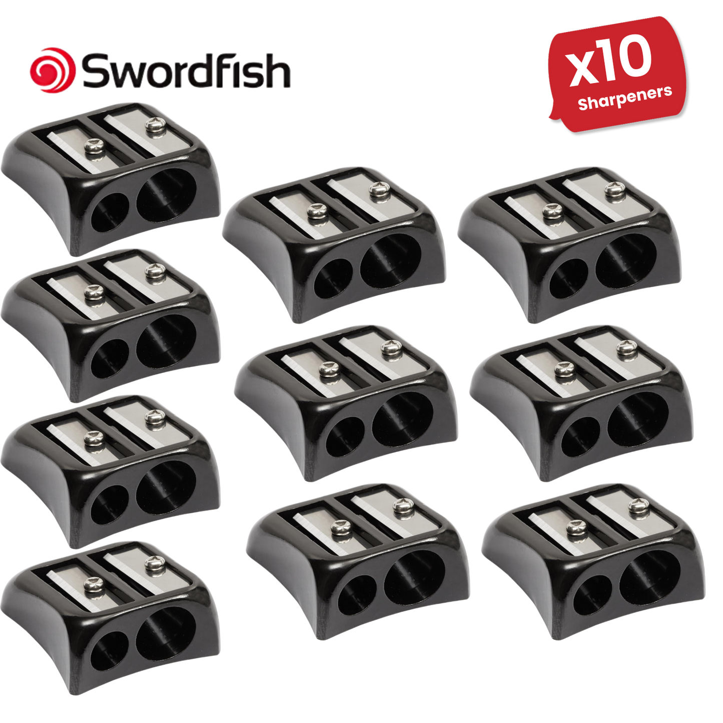 Swordfish Blinc Blinc Double-Hole Zinc Pencil Sharpener, Smooth & Stylish Black