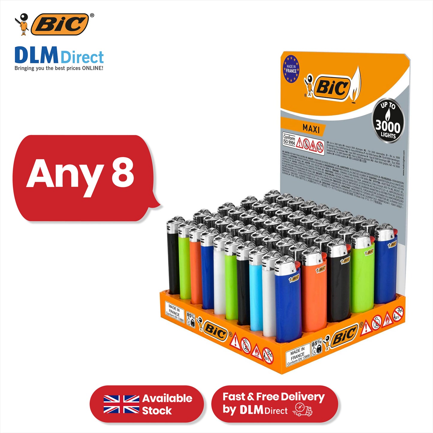 BIC J26 Maxi Lighter - Assorted Colour Up to 3000 Lights Long-Lasting Lighters for Smoking