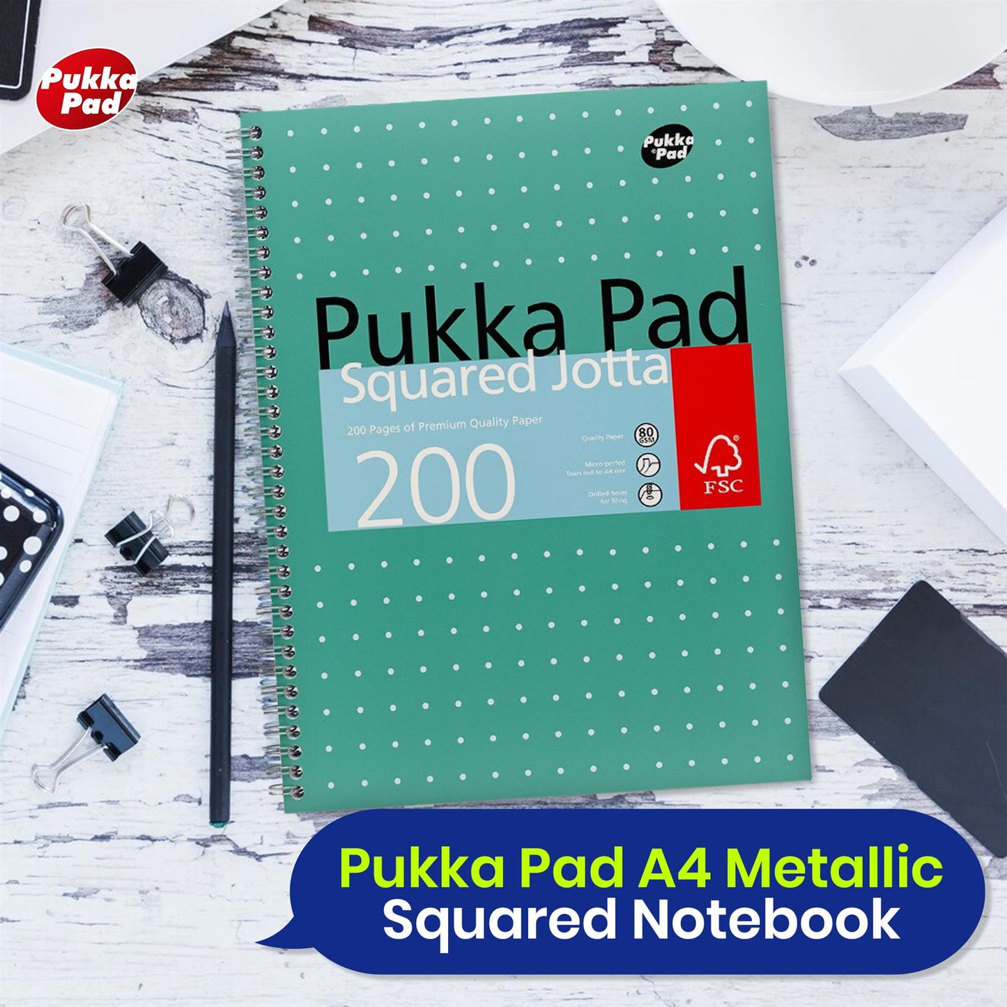 3x Pukka Pad A4 Metallic Squared & Lined Notebooks 200 Pages 80GSM Wirebound