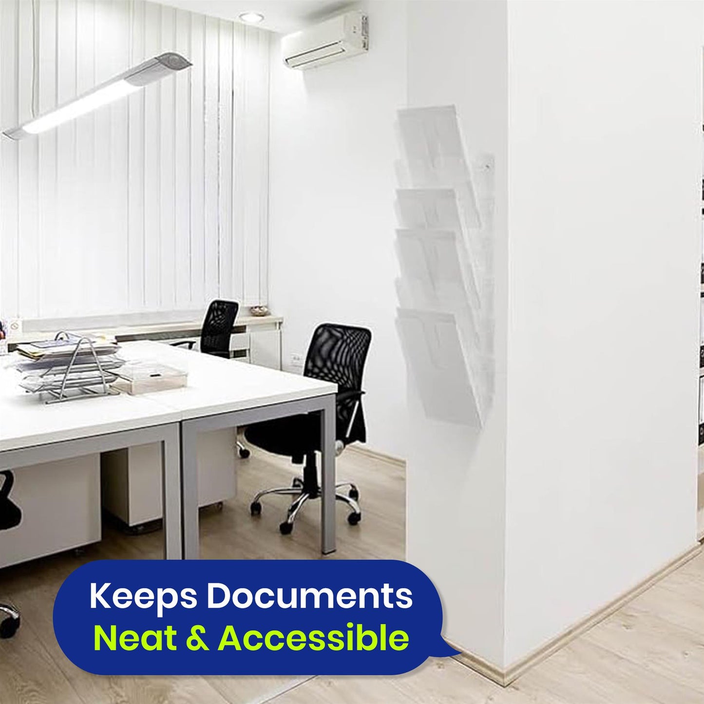 A4 Landscape Wall Mounted Document Holder with 6 Compartments for Flyers & Magazines
