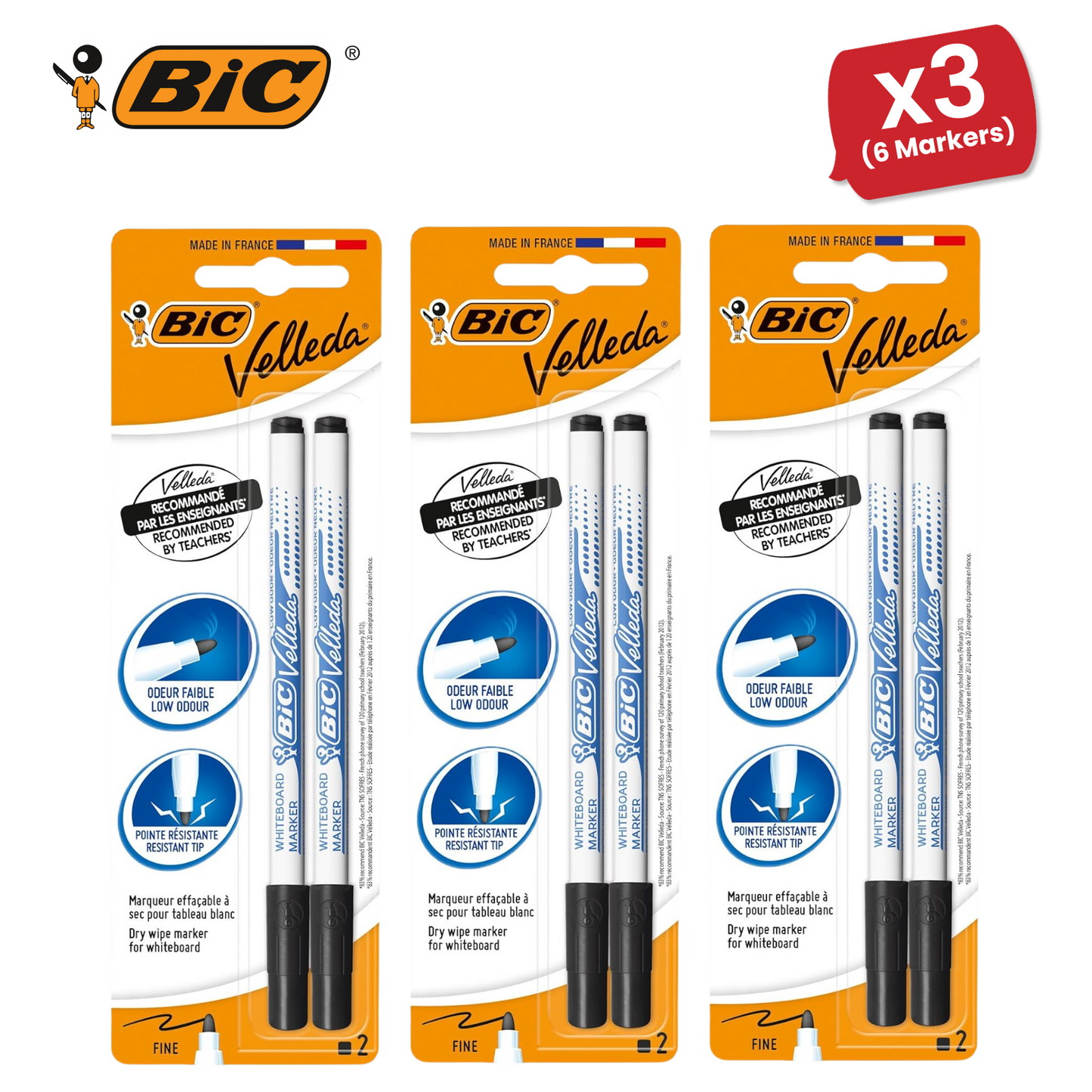 BIC Velleda 1721 Whiteboard Pens Black - Pack of 2