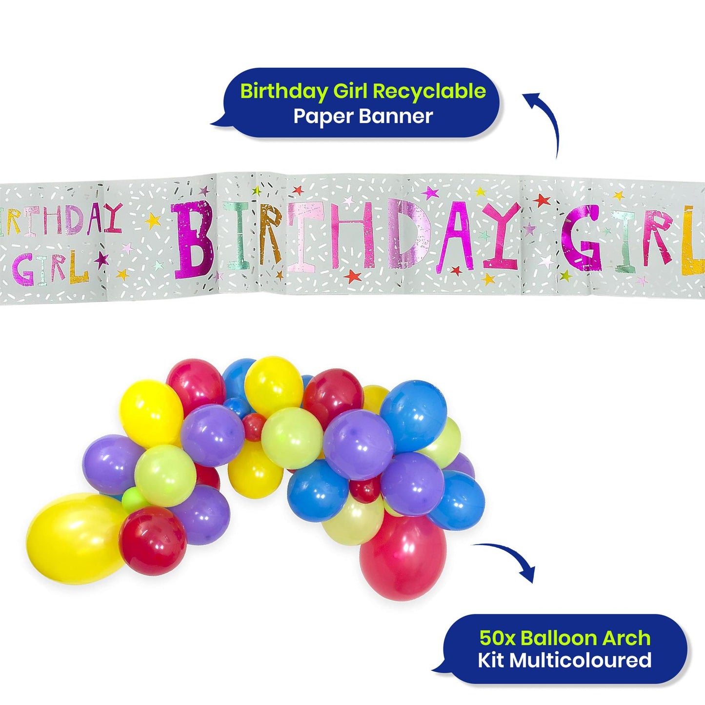 Balloon Garland and Birthday Girl Banner Set for Colourful Party Decor