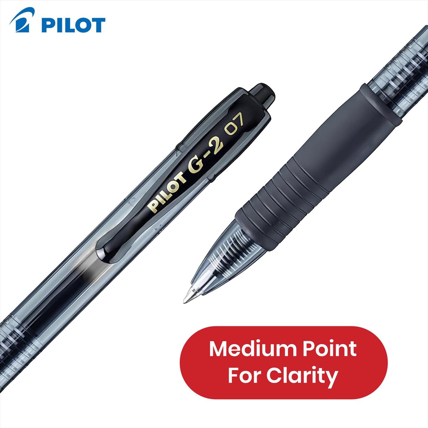Pilot G-207 Rollerball - 0.4mm Tip Black Writing Pen, Retractable Biro, Smooth Ink Gel Pen for Notes