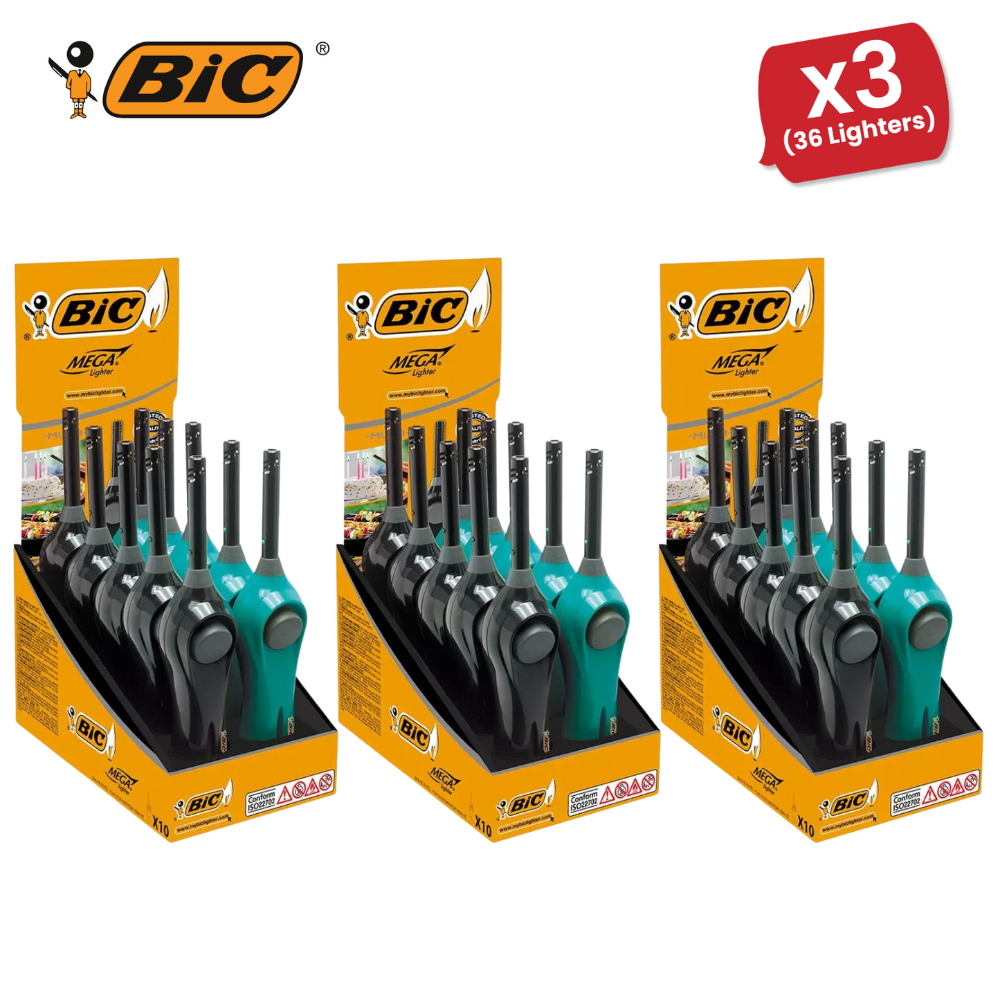 BIC Mega Standard Utility Lighter Blue & Black - Box of 10