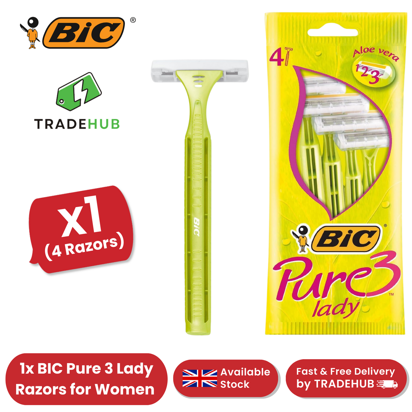 Bic Pure 3 Lady Shavers 4  - 1 Pack