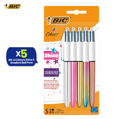 BIC 4 Colours Shine and Gradient Ball Pens Pack of 5 with 1.0mm Tip