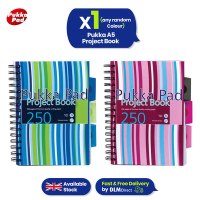 Pukka Pad A5 Project Book Pink Blue 250 Pages Notebook with Dividers for Study or Office